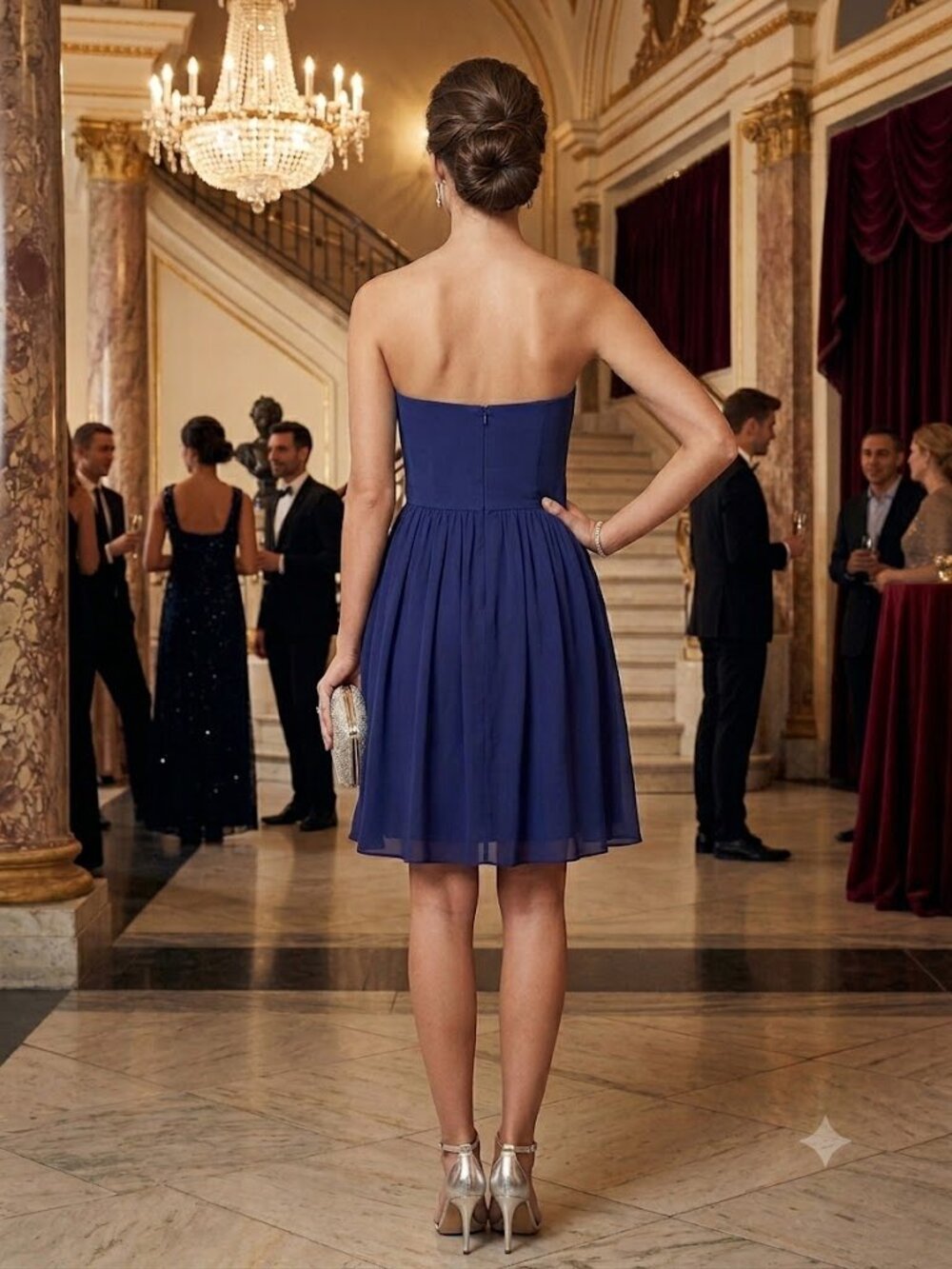 BCX Navy Blue Strapless Ruched Party Dress, Size 13 - Picture 2 of 9